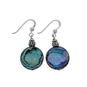 Vintage Sterling Silver 925 Abalone Disk Crystal Dangle Earrings
